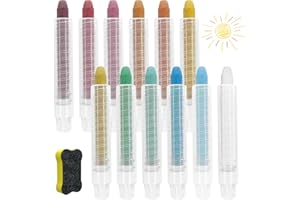 Sheryl&Rain Tafelkreide Bunt,12 Stück Kreide Straßenmalkreide mit 12 Extra Kreidehalter aus Kunststoff,Waschbare Staublos Malkreide,Kreide für Lehrer Büro