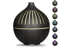 Diffusore di oli essenziali, Hianjoo 180ml Diffusore di Aromaterapia, Ultrasuoni Aromaterapia Diffusore Umidificatore a Nebbia Fredda con 7 Luci Colorate per Ufficio e Casa (Marrone Scuro)