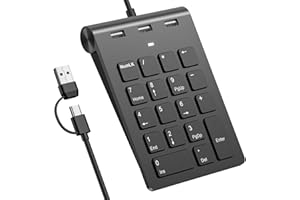 RYTAKI PRO 2-in-1 Numpad Wired & USB-Hub mit USB-C & USB-A-Kabeln, Ergonomischer 15° Nummernblock mit 3 USB 2.0 Hub, 18-Tasten Ziffernblock für macbook/Laptop/iPad/PC/Windows/MacOS, Schwarzer USB-C Ziffernblock