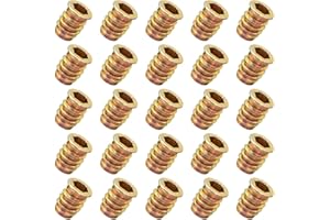 YoiYee Wood Furniture M8 x 17 mm Threaded Insert Nuts Interface Hex Socket Drive Zinc Yellow Passivated - 25 Pack