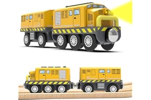 LiRiQi Pociąg kolejowy, elektrycznalokomotywa, drewniana zabawka dla dzieci, kompatybilna z szynami, żółta