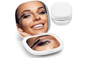 LUXOPALOPI Compact Mirror with Light,Makeup Mirror Double Sided Rechargeable,1X/10X Magnification Portable Makeup Mirror, Illuminated & Dimmable Travel Mirror for Handbag(White)
