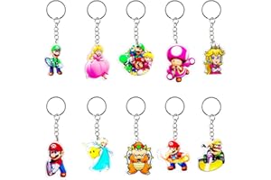 CLVSYH 10 Pièces Enfants Porte-clés, Mini Ma-Rio Porte-clés, Porte-clés pour Les Fêtes d'anniversaire, Cadeaux de Porte-clés en Carton pour Enfants