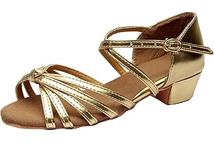 MOMOLAA Girl's Latin Dance Shoes Soft Soled Girls Glitter Ballroom Dance Shoes Kids Latin Tango Dance Practice Low Heels