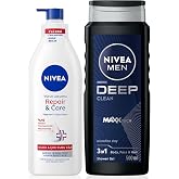 Nivea MEN Erkek Deep Dimension Duş Jeli 500ml ve Repair&amp;Care Nemlendirici V&uuml;cut Losyonu 400ml, Kuru Cilt