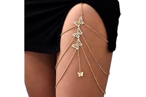 Atentuyi Layered Butterfly Leg Chain Gold Thigh Chain Tassel Thigh Leg Chain Elastic Harness Bikini Boho Body Chain Summer Beach Butterfly Pendant Leg Jewelry for Women and Girls