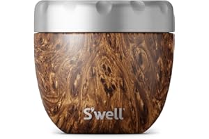 S'well Eats Comedero 2 en 1 con tapa de rosca, 636 ml, madera de teca, triple aislamiento y a prueba de fugas para comer sobre la marcha hasta 11 h en frío/7 h en caliente