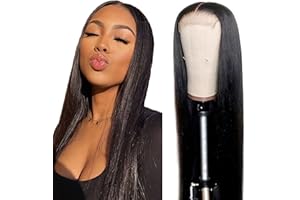 CREUOST 4X1 Lace Front Wig Brazilian Wigs Human Hair Straight Parrucca Capelli Veri delle Donne 4x1 T-part Lace Front Wig Unprocessed Lace Front Wig Human Hair Natural Black Color For Women 18 Inch