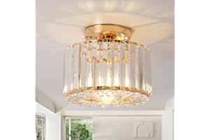 ZYDTRIP Crystal Ceiling Light Fixture Semi Flush Mount Ceiling Lamp Modern Gold Crystal Chandelier for Living Room Hallway Dining Room Kitchen