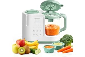 Momcozy 4-i-1 Baby Matberedare, Automatisk, 3 Texturer, 450 ml | 6 Knivar, Självrengöring, BPA-fri, Matberedare, Ångkokare och Mixer för Hemlagad Barnmat, Puréer och Gröt