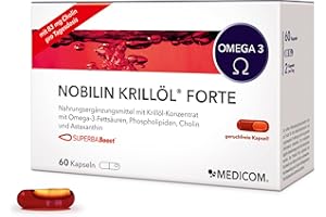 ‎MEDICOM Medicom – Nobilin Krillöl Forte - Krillöl Omega-3-Fettsäuren mit EPA & DHA, Cholin, Astaxanthin, Gesundheitsunterstützung, Für Herz, Augen und Gehirn, Einzigartige Nährstoffkombination – 60 Kapseln