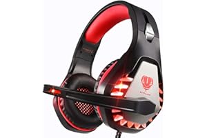 Awinnasey Gaming Headset mit Mikrofon für PS4 PS5 PC Switch Xbox One, Over Ear Headset mit Noise Cancelling, PS4 Kopfhörer mit LED Licht für Kinder Erwachsene, Rot
