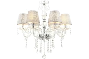 ‎LEWIMA Klassischer Glas Kristall Kronleuchter Lampenschirm Hängelampe Hängeleuchte 60cm x max. 80cm(H) 6 Arm Lewima Melion