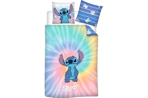 AYMAX Parure de Lit Disney Stitch 1 Personne, Housse de Couette Réversible 140x200 cm + Taie d'oreiller 65x65, Polycoton