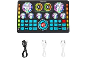 HAHHHHA Q7 Live Sound Card, Live Sound Board, Voice Changer Audio Mixer, Sound Effects Board, for Live Streaming Podcasting Recording, Led Light, Dj Mixer, Soundboard, Voice Changer, Black