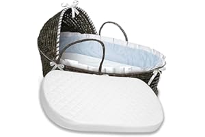 Trade Court Moses Basket Mattress (66 x 28 x 4 cm) with Washable Quilted Cover, Thick and Comfortable Oval Shaped Foam Protector Easily Fits Papas & Mamas, Portable Baby Bassinets Pram Bedding