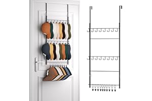 HapiRm Over Door Hat Rack - 3 Tier Wall Mounted Hat Holder with 16 Hooks and 10 Movable Clips, Cap Hanger Storage Hat Organiser up to 26 Caps for Door, Bedroom, Closet USPTO Patent Pending
