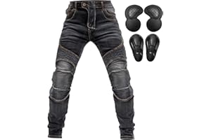 QIYUANT Hombre Pantalones de Motocicleta Moto Jeans Resistencia al Desgarro Casual Retro Elásticos con Equipo de Protección Mejorada Desmontable Anti Caída