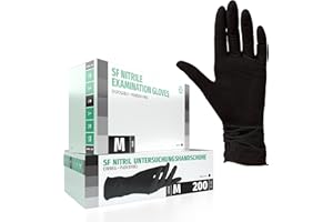 SF MEDICAL PRODUCTS GMBH SF Gants nitrile M noirs – 200 gants jetables, non poudrés, sans latex, résistants, pour cuisine, ménage, mécanique, tatouage, usage médical, coiffure, gants alimentaires, protection chimique