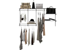 RELAX4LIFE Armadio Aperto con Asta Appendiabiti e Ripiani a Rete, Appendiabiti Industriale in Ferro Battuto, Guardaroba con Mensola a Muro Salvaspazio per Camera da Letto, Grigio (Modello 3)