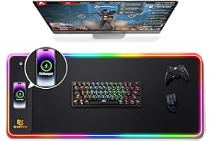 Gimars Tapis Souris RGB Gaming avec Charge sans Fil Rapide 15W, Grand Tapis Souris LED avec 10 Modes d'Éclairage, Surface Lisse de Qualité Supérieure, Antidérapant pour Gamer, Bureaux, PC, Bureau