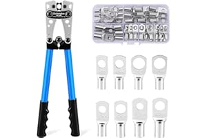 DECHENGBAO HX-50B Battery Cable Lug Crimping Tools Hand Electrician Pliers for Crimping Wire Cable from 6-50mm²(AWG 8-1/0) with Thickened and Reinforced The Metal Plate (HX50B Crmper +60PCSTerminals)