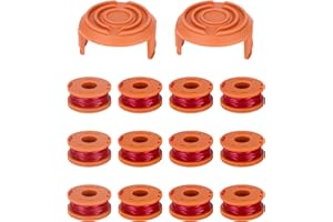 TIXEXO 12 Pcs Fil Coupe Bordure Compatible Avec Coupe Bordure WORX WG163,12 Fil Coupe Bordure,2 Couvercle,Les Modèles de Couvercle à la Place Sont: WA6531。 Au lieu du Modèle de Bobine Est: WA0010