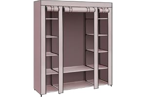 SONGMICS Tyggarderob, med 12 Hyllor och Klädstång, 45 x 150 x 175 cm