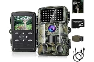 HAZACAM Fototrappola, Fotocamera da Caccia Visione Notturna, 1080P HD Fototrappola Infrarossi Invisibili notturna 120 ° Grandangolare Fototrappole IP66 Impermeabile foto trappola (Grigio Con Sd)