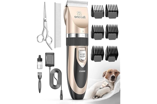 oneisall Tondeuse Chien Professionnelle Poil Long Epais Tondeuse pour Chats et Animaux Silencieux pour petits grands chiens chats animaux de compagnie (L'or)