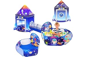 WILLINGHEART Tenda Gioco 3 in 1 Razzo Spaziale con Tunnel e Piscina Palline Set Pieghevole Portatile Interni Esterni Perfetto per Bambini Maschietti Femminucce Regalo Occasione Speciale Compleanni Feste Natale