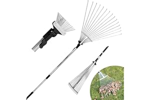 MY GARDEN OUTDOOR LIVING My Garden Rake Telescopic - Adjustable Leaf Rake Metal Lawn Rakes with 9 Teeth - Ergonomic Non-Slip Handle - Extendable Garden Rakes for Grass, Soil, and Debris Cleaning