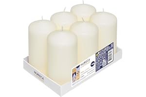 Horeca Candles - Stumpenkerzen - Elfenbein - Ø 6 x 12 cm - 6er Set Blockkerzen - Lange Brenndauer 40 Stunden - Ohne Duft - Kerzen für Haushalt, Feiern und Gastronomie