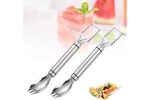 YEJAHY 2 pezzi 2 in 1 tagliafrutta in acciaio inossidabile, taglia anguria a doppia testa, coltello da taglio forchetta da frutta a doppia testa per casa, festa, campeggio