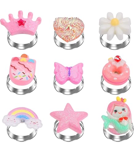 Set 8 Anelli Regolabili Per Bambina - Theme Principessa Sirena