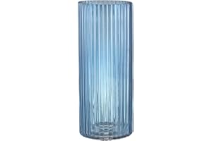 KAYLETIN Blaue Glasvase, Glas-Blumenvasen, Blaue Gerippte Vase, Hohe Zylinderglasvasen für Wohnzimmer, Couchtisch, Esstisch, Büro, Hochzeit, Regal, 30CM