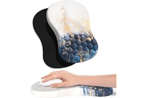 Giecy Mousepad mit Handauflage mit Massage-Design, Ergonomische Mauspad mit Memory-Schaum und Rutschfester PU-Unterseite, Handballenauflage Maus für Büro (Goldmarmor)