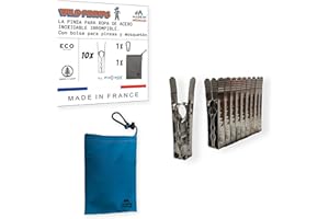 MADE IN NOMAD Wild Pinups: 10 Pinzas Ropa de Acero Inoxidable Pincinox irrompibles con Cesta Pinzas Ropa y mosquetón. para estendal, tendedero, Perchas Ropa. Pinzas duraderas, Accesorios Camper, Made in France.