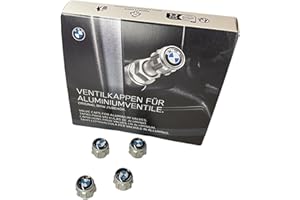 BMW Oryginalny zestaw nasadek na wentyle z logo BMW z aluminium, zestaw 4 sztuk do pojazdów z Rdci, czarny, srebrny