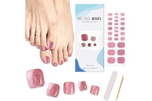 Ceboic Bandes d'ongles en Gel Semi Durci, 26 Pièces d'orteil Vernis À Ongles Autocollants, Auto-Adhésifs Pedi Wraps Full Cover Nail Art Sticker Décorations Manucure pour Femme Fille (Nude Rose)