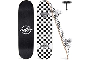 BELEEV Skateboard 31x8 per Principianti, Bambini, Adolescenti e Adulti, Completo Pro Cruiser Skateboard per Ragazza Ragazzo, Acero Canadese a 7 Strati, Doppio Vassoio Concavo, con Strumento a T