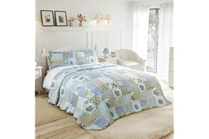 Emma Barclay Cotswold - Quilted Patchwork Bedspread Set in Blue - Double