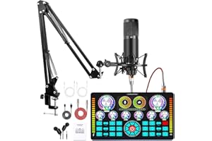 Xisono Podcast-Ausrüstungs-Bundle, Audio-Schnittstelle und XLR-Kondensator-Mikrofon, Studio-Ausrüstung mit 48V Phantomspeisung, Bluetooth für Podcast, Streaming, Voice Over, Singen, PC