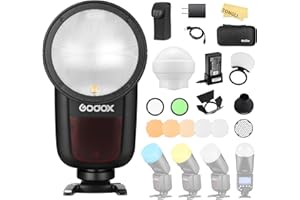 Godox V1-S TTL Round Head Camera Flash Kit,Flash Speedlight 2.4G 1/8000 HSS Speedlite 76W con VB26A Batteria e accessori GODOX AK-R1,Speedlight Round Head compatibile con fotocamera DSLR Sony