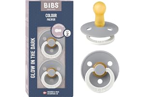 BIBS Colour Glow Självlysande Napp 2-pack, BPA-fri, Symmetrisk sugdel. Naturgummilatex, Tillverkad i Danmark, Storlek 2 (6-18