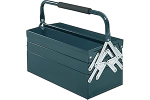 DURHAND Werkzeugkasten Werkzeugkoffer Montage Werkzeugkiste leer platzsparend mit 5 Fächer aufklappbar stabil Stahl (SPCC) Dunkelgrün 45 x 20 x 34,5 cm