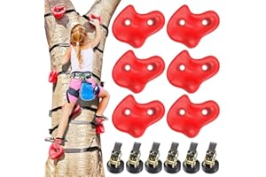 WAREMAID 6 Ninja Tree Climbing Holds for Kids Climber, Adult Climbing Rocks with 6 Ratchet Straps for Outdoor Backyard Ninja Warrior Obstacle Course Training Equipment, Load Capacity 200 lbs