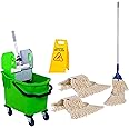 Bayersan Floor Cleaning Mopping Set 25l Bucket | Complete Mop | Mop Heads | Wet Floor Sign | Commercial | Professional Cleaner Tools (Dark Green)