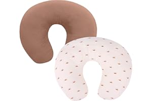 Winmany 2 Pack Muslin Nursing Pillow Covers Soft Cotton Newborn Breastfeeding Pillow Cover Baby Removable Feeding Pillow Slipcover for Boys Girls (Light Brown + Sun)
