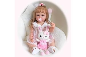 MineeQu 22 cale 55 cm Jak realistyczny Przytulanki Dziecko ukorzenione Blond włosy Reborn Baby Dolls Silikonowy winyl Całe ciało Anatomicznie poprawne Realistyczny Noworodek Lalki, które wyglądają jak prawdziwe i w dotyku są prawdziwe